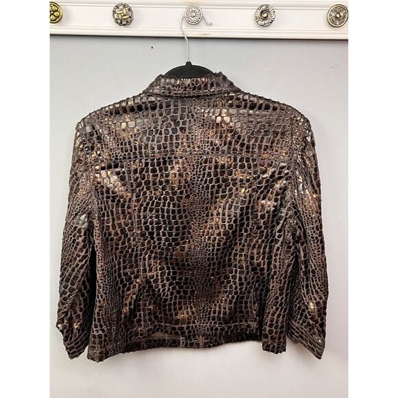 Ruby Rd Jacket Womens 14 Brown Reptile fur Full Zip Cropped Casual Fun - Picture 2 of 8